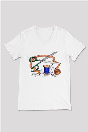 Terzi Beyaz Unisex V Yaka Tişört T-Shirt