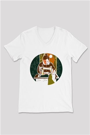 Terzi Beyaz Unisex V Yaka Tişört T-Shirt