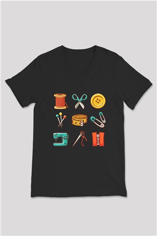 Terzi Siyah Unisex V Yaka Tişört T-Shirt