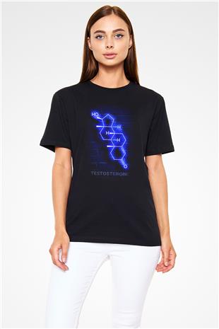 Testosteron Molekülü Neon Baskılı Unisex Siyah Tişört - Tshirt