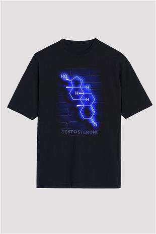 Testosteron Molekülü Neon Baskılı Unisex Oversize Tişört - Tshirt