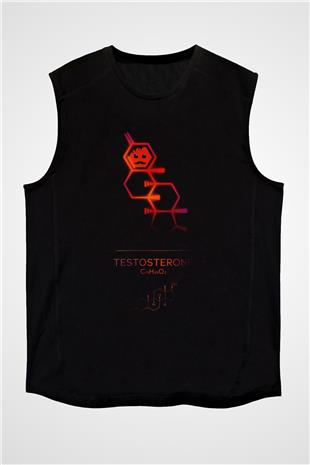 Testosterone Molekülü Baskılı Unisex Kolsuz Siyah Tişört - Tshirt