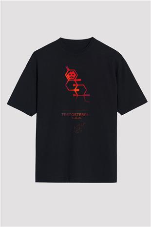Testosterone Molekülü Baskılı Unisex Oversize Tişört - Tshirt