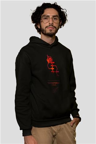 Testosterone Molekülü Baskılı Unisex Siyah Kapüşonlu Sweatshirt