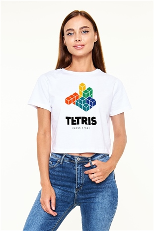 Tetris Beyaz   Crop Top Tişört