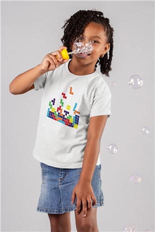 Tetris Beyaz Unisex Çocuk Tişört