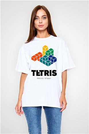 Tetris Beyaz Oversize Tişört