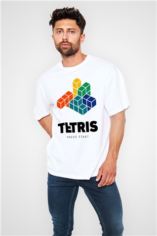 Tetris Beyaz Oversize Tişört