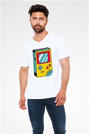 Tetris Beyaz Unisex  V Yaka Tişört