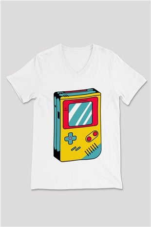Tetris Beyaz Unisex  V Yaka Tişört