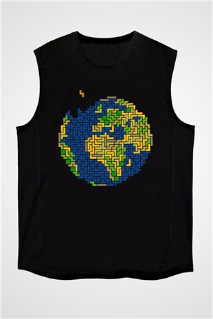 Tetris Siyah Unisex Kolsuz Tişört