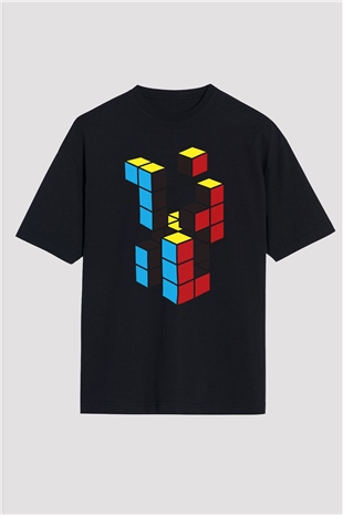 Tetris Siyah Oversize Tişört