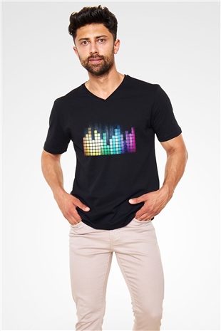 Tetris Siyah Unisex V Yaka Tişört