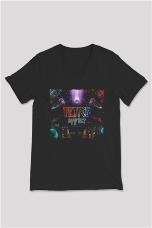 Tetris Siyah Unisex V Yaka Tişört
