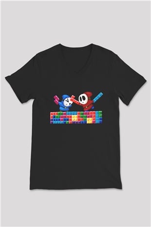 Tetris Siyah Unisex  V Yaka Tişört