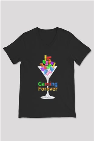 Tetris Siyah Unisex  V Yaka Tişört
