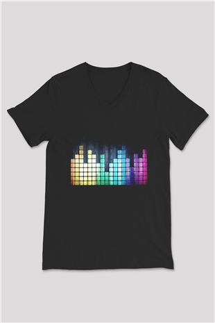 Tetris Siyah Unisex V Yaka Tişört