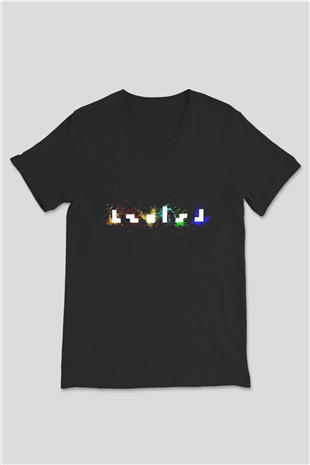 Tetris Siyah Unisex V Yaka Tişört T-Shirt