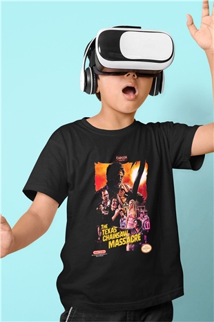 Texas Chain Saw Massacre Baskılı Siyah Unisex Çocuk Tişört