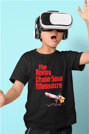 Texas Chain Saw Massacre Baskılı Siyah Unisex Çocuk Tişört