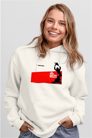 Texas Chain Saw Massacre Beyaz Unisex Kapşonlu Sweatshirt