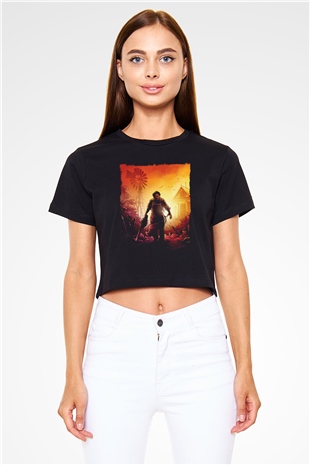 Texas Chain Saw Massacre Siyah   Crop Top Tişört