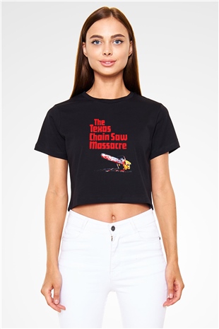 Texas Chain Saw Massacre Siyah Crop Top Tişört