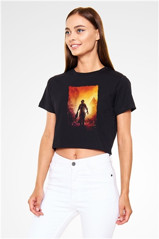 Texas Chain Saw Massacre Siyah   Crop Top Tişört