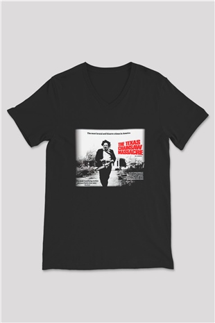Texas Chain Saw Massacre Siyah Unisex V Yaka Tişört