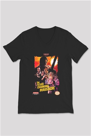 Texas Chain Saw Massacre Siyah Unisex V Yaka Tişört