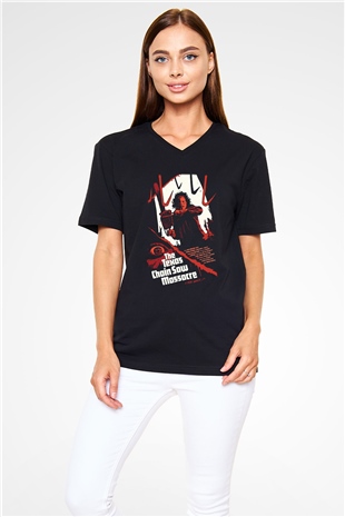 Texas Chain Saw Massacre Siyah Unisex V Yaka Tişört