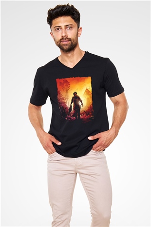 Texas Chain Saw Massacre Siyah Unisex  V Yaka Tişört