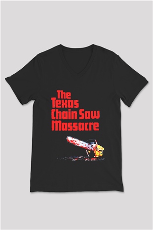 Texas Chain Saw Massacre Siyah Unisex V Yaka Tişört