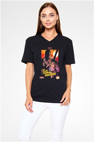 Texas Chain Saw Massacre Siyah Unisex V Yaka Tişört