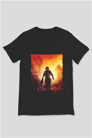 Texas Chain Saw Massacre Siyah Unisex  V Yaka Tişört