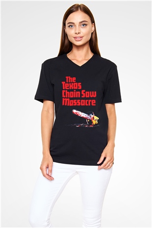 Texas Chain Saw Massacre Siyah Unisex V Yaka Tişört