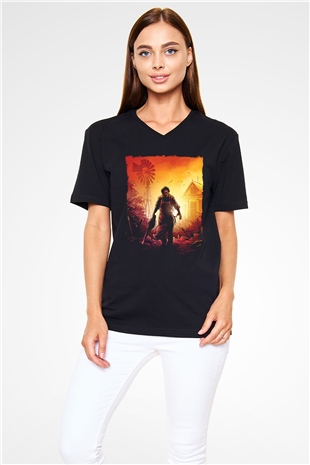 Texas Chain Saw Massacre Siyah Unisex  V Yaka Tişört