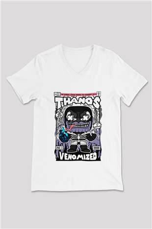 Thanos Venomized Baskılı Unisex Beyaz V Yaka Tişört