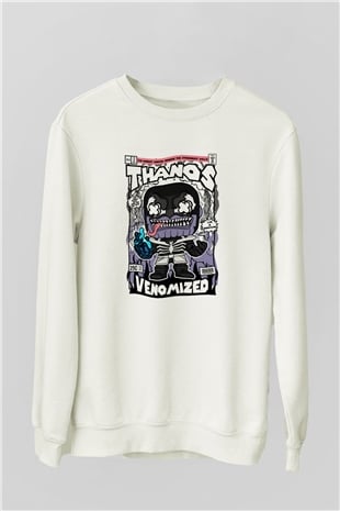 Thanos Venomized Baskılı Unisex Beyaz Sweatshirt