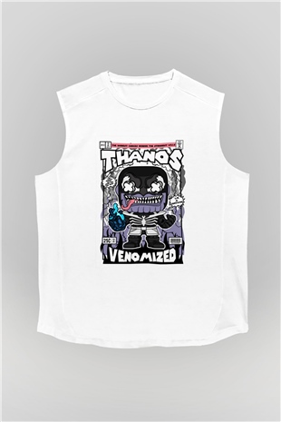 Thanos Venomized Baskılı Unisex Beyaz Kolsuz Tişört