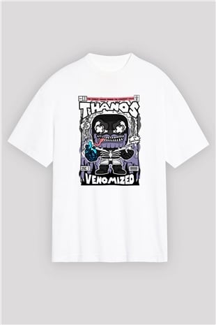 Thanos Venomized Baskılı Unisex Beyaz Oversize Tişört