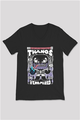 Thanos Venomized Baskılı Unisex Siyah V Yaka Tişört