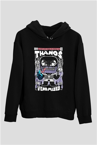 Thanos Venomized Baskılı Unisex Siyah Hoodie