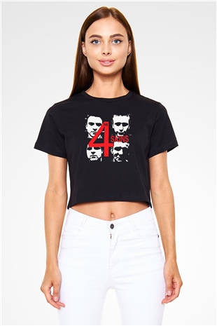 The 4 Skins Baskılı Siyah Crop Top Kadın Tişört - Tshirt