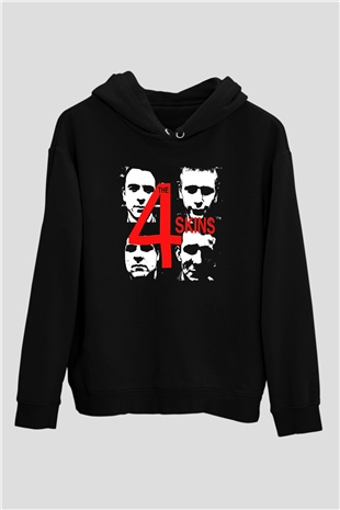 The 4 Skins Baskılı Unisex Siyah Kapüşonlu Sweatshirt