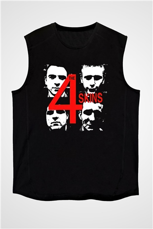 The 4 Skins Baskılı Unisex Siyah Kolsuz Tişört - Tshirt