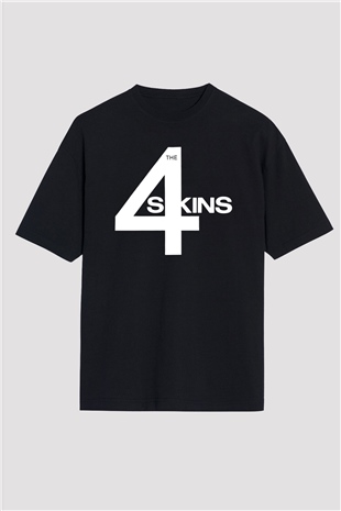 The 4 Skins Baskılı Unisex Siyah Oversize Tişört - Tshirt