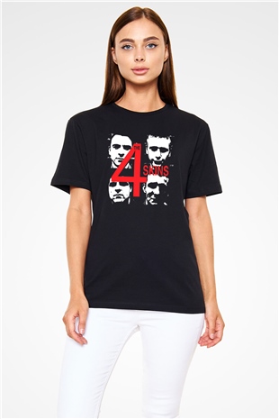 The 4 Skins Baskılı Unisex Siyah Tişört - Tshirt
