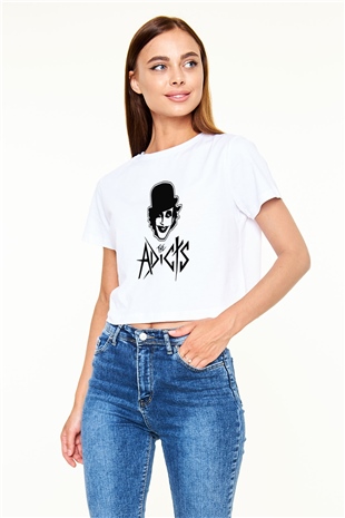 The Adicts Beyaz Croptop Tişört