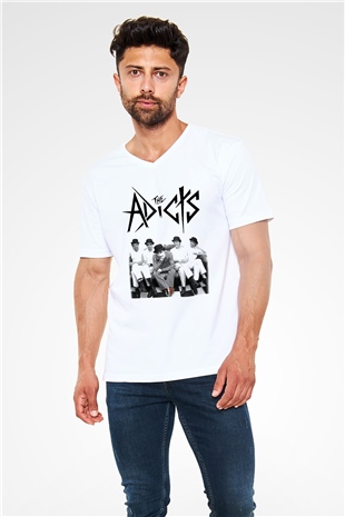 The Adicts Beyaz Unisex V Yaka Tişört T-Shirt